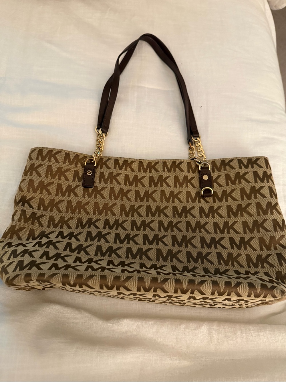 Michael Kors Tan and Brown MK Logo Tote